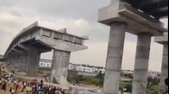 A person was killed in Palanpur, Gujarat when a section of an under-construction bridge collapsed. Visuals of the incident have been released.