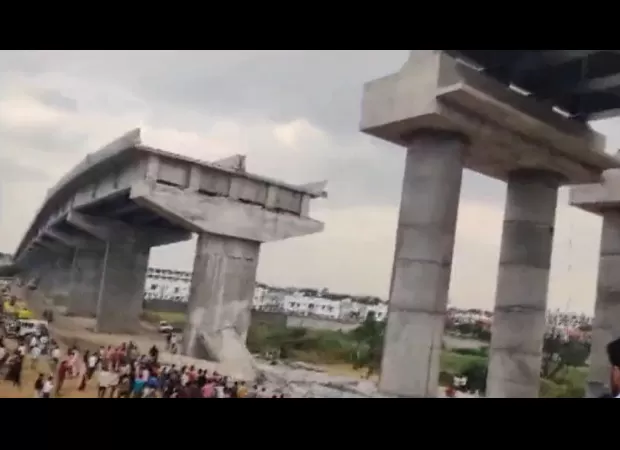 A person was killed in Palanpur, Gujarat when a section of an under-construction bridge collapsed. Visuals of the incident have been released.