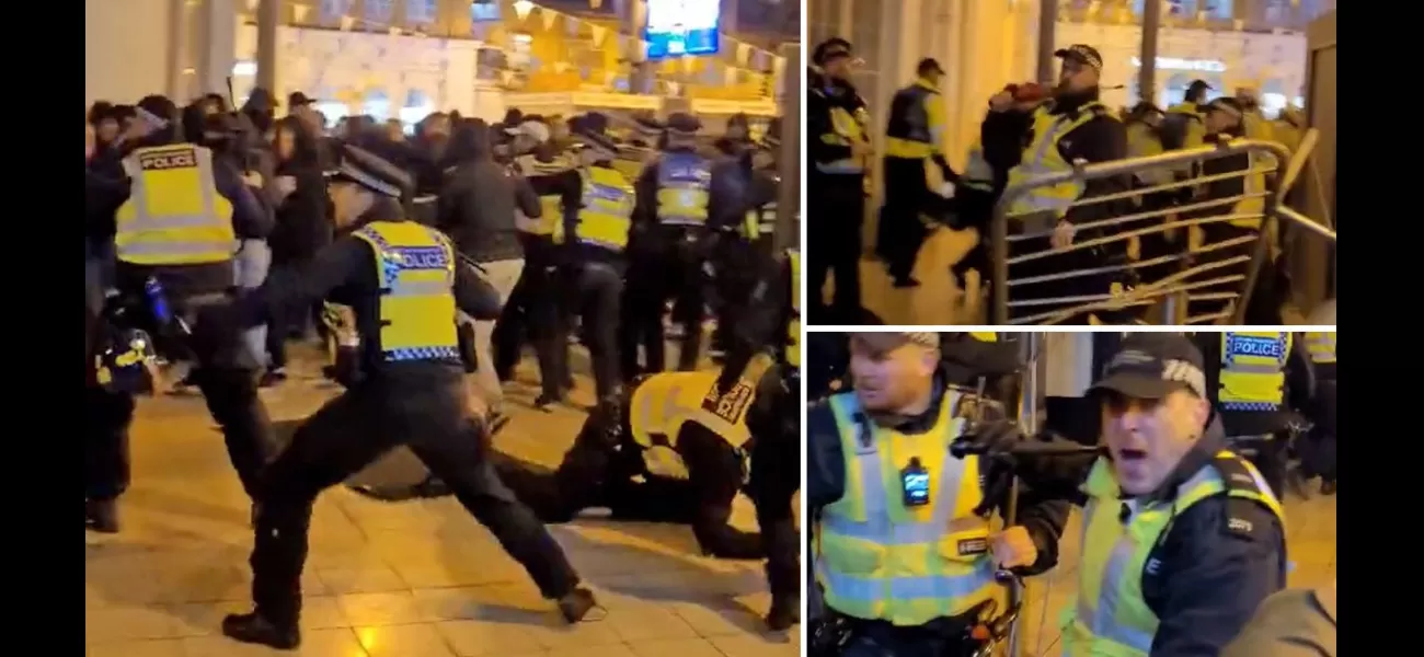 Brighton & Ajax fans clashed violently, resulting in a police officer being knocked down.