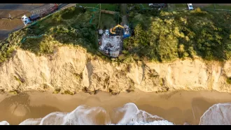 The last house on the cliff was destroyed, while the others were swept away by the sea.
