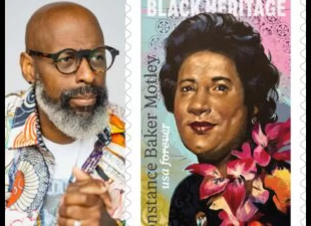 Charly Palmer's artwork of Constance Baker Motley to be featured on a 2024 U.S. Postal Service Black Heritage Series stamp.
