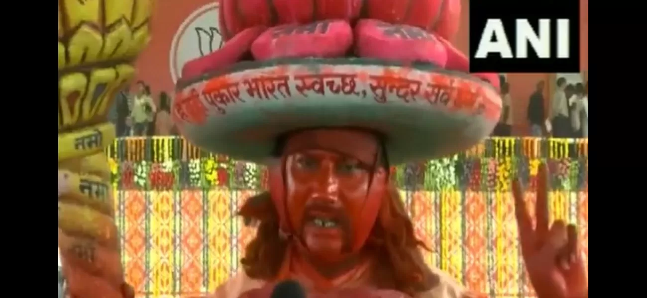 A man from Bihar dressed as Lord Hanuman attended PM Modi's rally in Sidhi, India.
