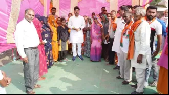 BJP candidate from Rewa, Tripathi, going door-to-door to get votes for the party in MP Elections 2023.