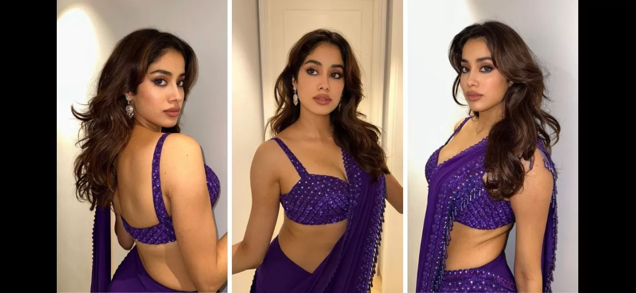 Janhvi Kapoor looks stunning in a deep purple saree, exuding classic Bollywood beauty vibes.