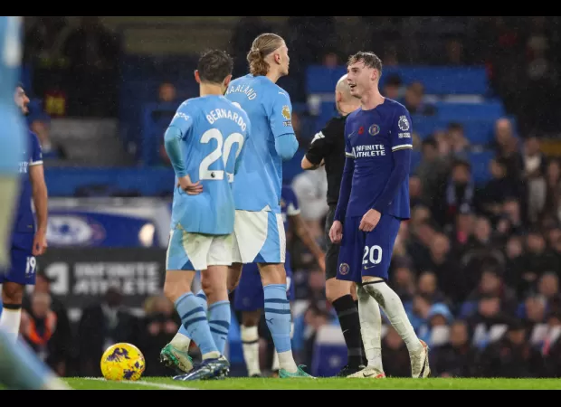 Cole Palmer was given a shove by Erling Haaland after a mischievous move in Chelsea's draw with Man City.