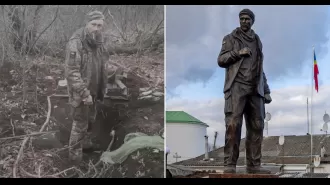A statue erected to commemorate a soldier who shouted 