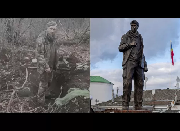 A statue erected to commemorate a soldier who shouted 