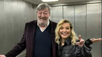 Stephen Fry & Sheridan Smith got stuck in an elevator while filming The One Show, causing chaos.