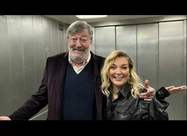 Stephen Fry & Sheridan Smith got stuck in an elevator while filming The One Show, causing chaos.