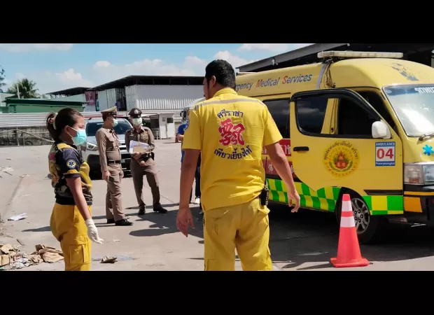 Human legs found in a shipping container, still wearing pink laces and socks.