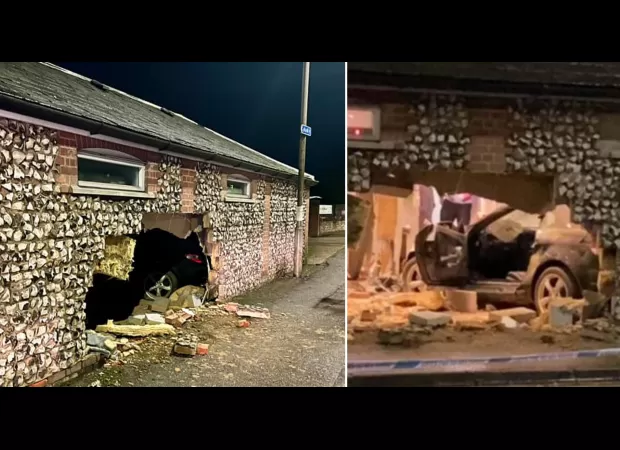 Car smashes through nursery wall on Christmas night, leaving a mess behind.