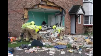 Car crashes into side of house at 80mph, leaving a huge hole on Christmas Day.