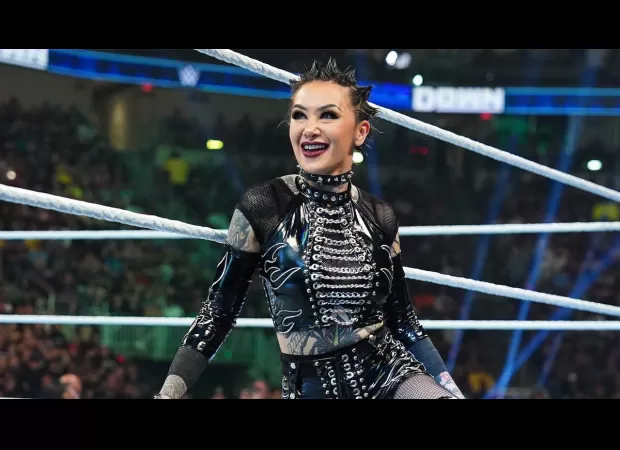 WWE wrestler competes in a match wearing their wedding dress.