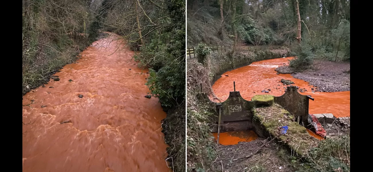River in Wales changes color from dull grey to vibrant orange.