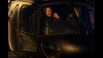 Tom Cruise impressively lands helicopter in London using his aviation expertise.