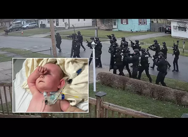 Police mistakenly entered the wrong house and injured a baby who was supposed to have surgery, using stun grenades.