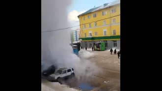 500k Russians lose heat after hot water 'geyser' bursts, leaving them without heating.