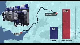 Ticket machines at train stations cost twice as online stores.