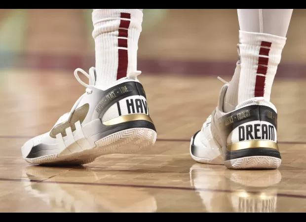 Donovan Mitchell of the Cleveland Cavaliers honors Martin Luther King Jr. with his special tribute sneakers.