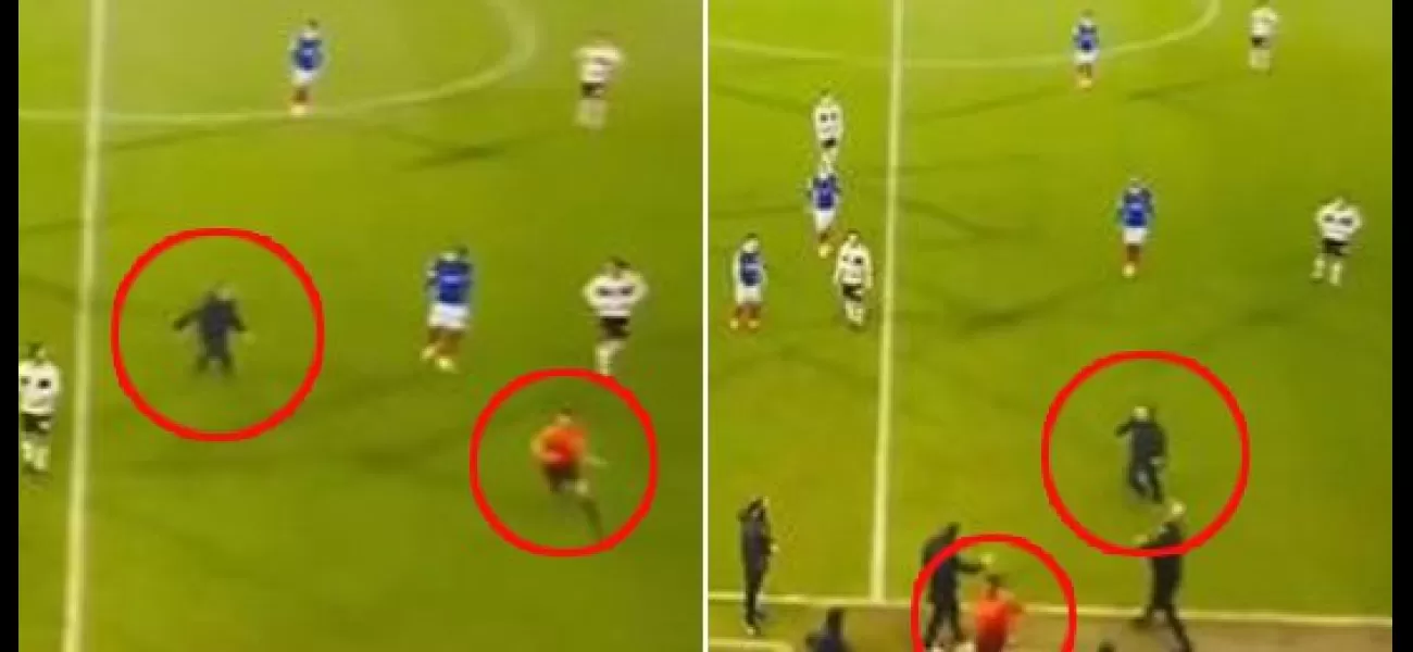 Angry Port Vale supporter chases referee off field for awarding penalty against team in game against Portsmouth.