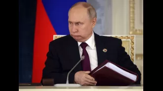 Putin's intense gaze and exaggerated expressions add to speculation about his poor physical condition.