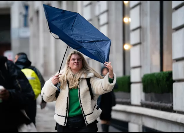 UK weather divided into three sections with yellow rain warning