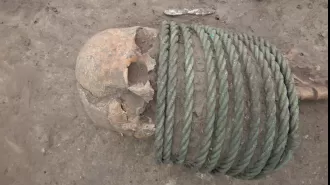 Strange burials from the Dark Ages found with buckets on feet and rings around neck.