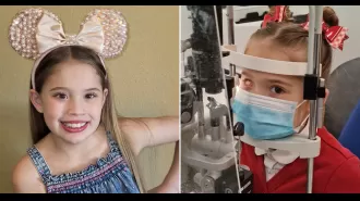 A 9-year-old girl has a bionic replacement for her missing eye that lights up in the dark.