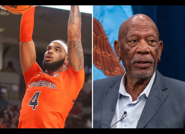 Auburn basketball player accidentally rejects Morgan Freeman's handshake.