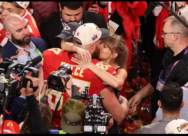 Taylor Swift & Travis Kelce party like victorious movie stars after Super Bowl.