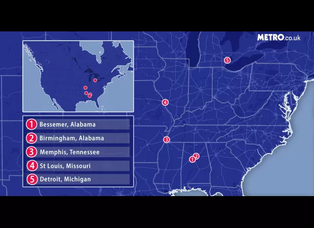 The map displays the top riskiest cities in America.