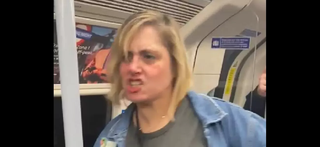 Woman angrily targets innocent person on train, demands they leave and makes racist comments.