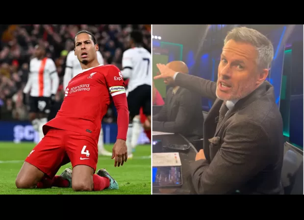 Liverpool's Jamie Carragher takes a jab at a former Manchester United player following Liverpool's victory over Luton.