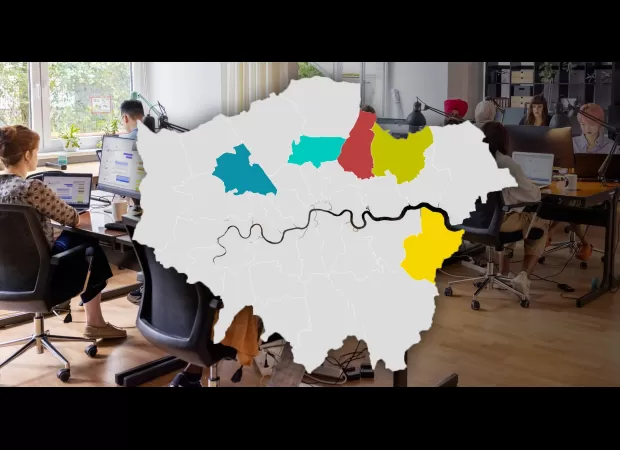 A map shows London's boroughs with the lowest average salaries.