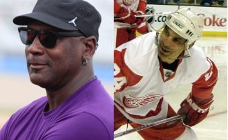 MJ shows love to former hockey player Chris Chelios in Chicago. #WindyCityLove #MJ #ChrisChelios #ChicagoSports