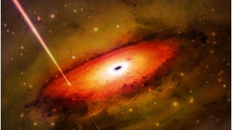 Dark hole with red ring seen in sky at night