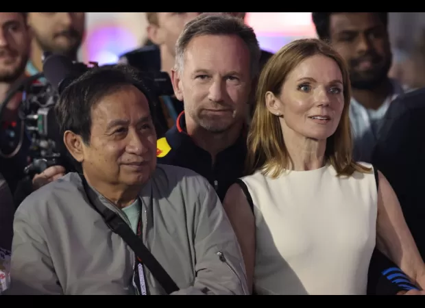 Geri Halliwell appears to be upset while out with Christian Horner following a WhatsApp scandal.