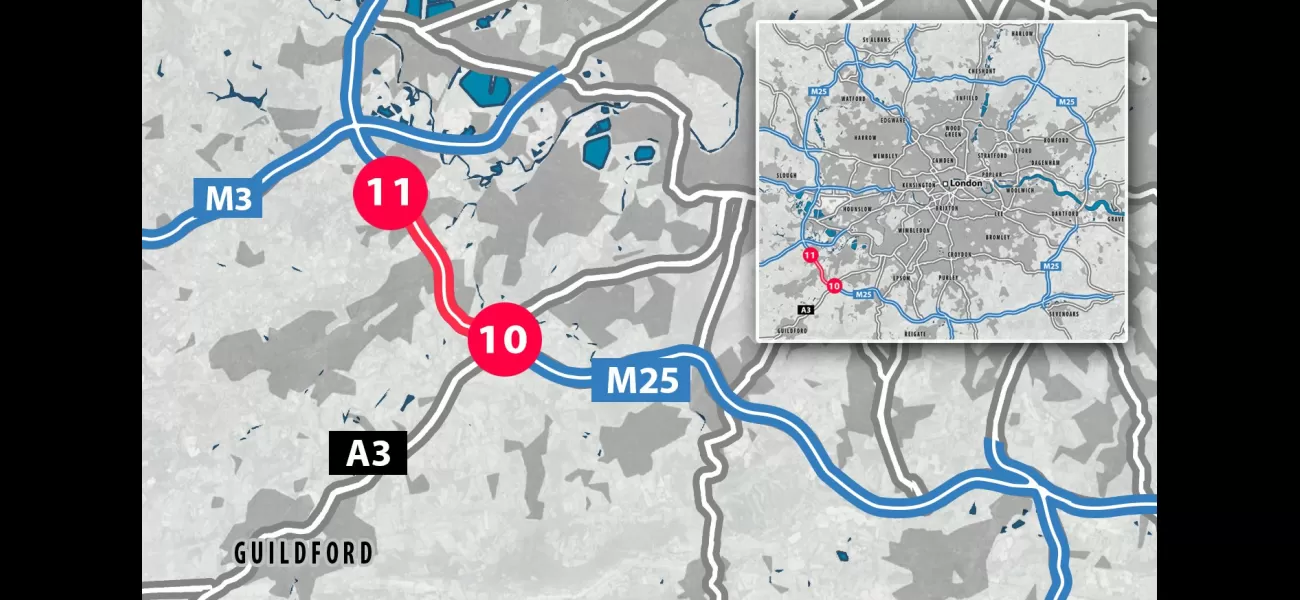 The map displays the location of the upcoming weekend closure on the UK's busiest motorway.