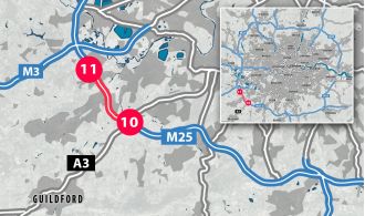 The map displays the location of the upcoming weekend closure on the UK's busiest motorway.