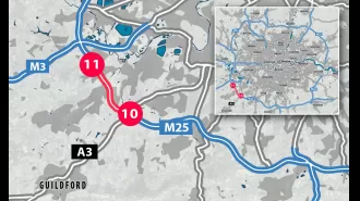 The map displays the location of the upcoming weekend closure on the UK's busiest motorway.
