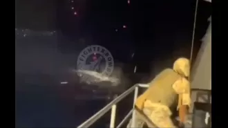 A Russian warship worth £170 million was sunk by a drone after a 20-minute fight.