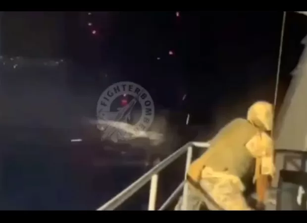 A Russian warship worth £170 million was sunk by a drone after a 20-minute fight.