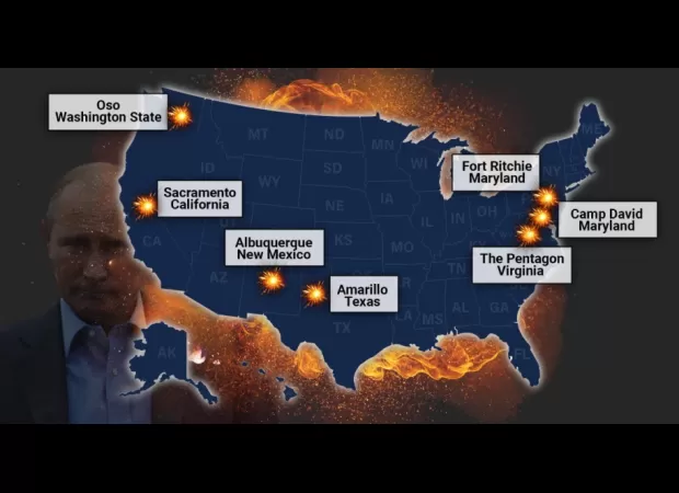 Map shows potential US targets in a nuclear war according to Putin's likely hit list.