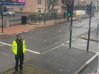 London's main road shut down due to law enforcement issue.