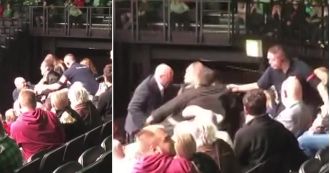 Security removed protesters from Crufts during best in show announcement.