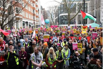 Protesters gather outside Home Office to show support for Diane Abbott.