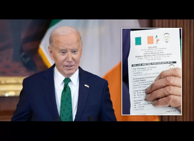 Biden caught using cue cards to help pronounce names of Irish leaders.