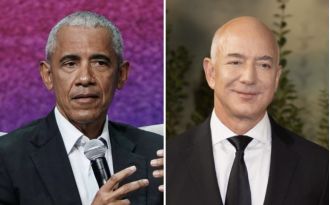Obama and Bezos argue about prioritizing saving Earth versus exploring space.