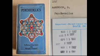 A mysterious note discovered in a book about psychedelic drugs has been returned to the library after being missing for 37 years.