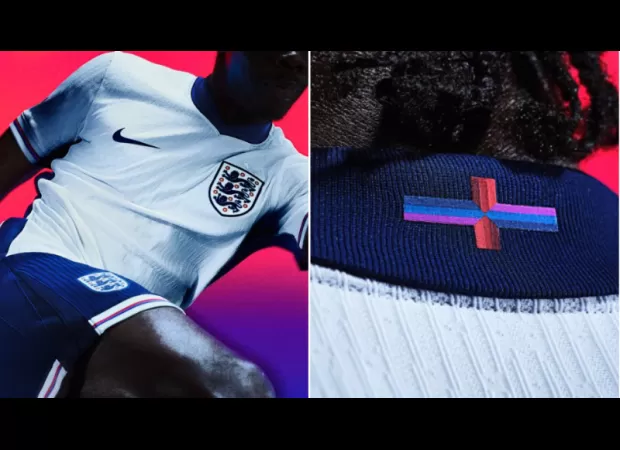 Angry soccer supporters upset about new England jersey's lighthearted flag alteration.